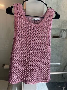 Zara Dusty Pink Crochet Sleeveless Top